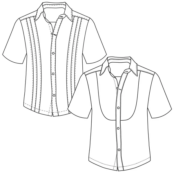 男子长袖衬衫平面草图矢量插图短袖衬衫与技术轮廓与彩色 矢量图形