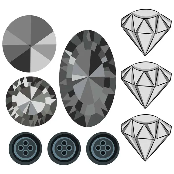 Flat Style Diamond Set Abstract Black Diamond Collection Icons Linear — Stock Vector