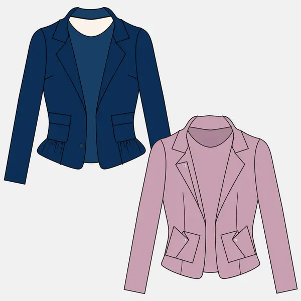 Air Conditioning Blazer Jacket for Women. Technical illustration of the jacket. Flat lay clothing jacket template front and back, white color. Women CAD mockup.