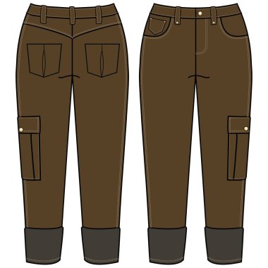 Teknik moda illüstrasyon pantolonları ve normal bel altı, yüksek katlı, mini midi maksimum boy, cepleri olan şortlar. Pantolonun önü, arkası, gri renk için düz kıyafet şablonu. Kadınlar, erkekler dalga geçer.
