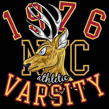 Geyik ya da geyiğin yüksek ibikli kamp ya da tatil tasarımı, doğa yürüyüşü metinleri, yürüyüş yamaları ve ödül rozetleri üzerindeki manzaraya hayran olmak, bazı durumlarda okuldan gelen numaralar ve metinler.