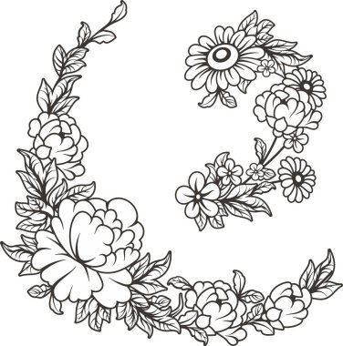 İlkbahar, yaz ve düğün dekoratif tasarımları için Çin çiçek desenleri seti. Çiçekler, güller, papatyalar, çelenkler, yapraklar, tasarım elementleri. Romantik, gelin temalı, Asya tarzı