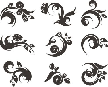 Tavus kuşu tüyleri, çiçekler, yapraklar ve girdaplarla süslenmiş Çin süslemeleri. Enfes dekoratif lüks tasarımlar, tipik Asya kültürel gelenekleri için. Siyah ve beyaz vinil hazır sanat.