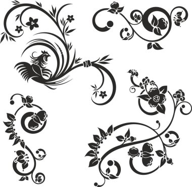 Çiçeksel elementler ve girdaplarla Japon süslemelerinin muhteşem dizaynı. Tipik Asya kültürel geleneği. Son derece temiz vektör çizgileri, vinil ve lazer hazır..