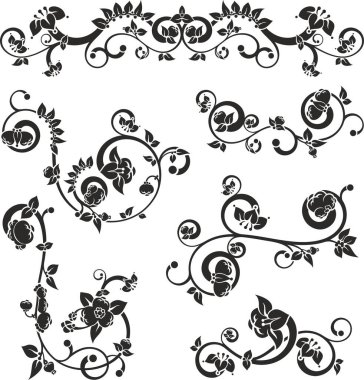 Geleneksel Japon çiçek süsleri ve doğulu dekoratif tasarımlar. Son derece temiz vektör çizgileri, vinil ve lazer hazır..