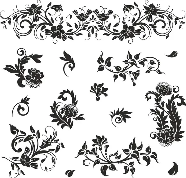 Çiçek vektörü, geleneksel Japon ve Çin stillerinde yapılmış çeşitli çiçek, yaprak ve girdaplarla süslü süsler. Enfes düğün dekorasyonu tasarımları, vinil ve lazer hazır.