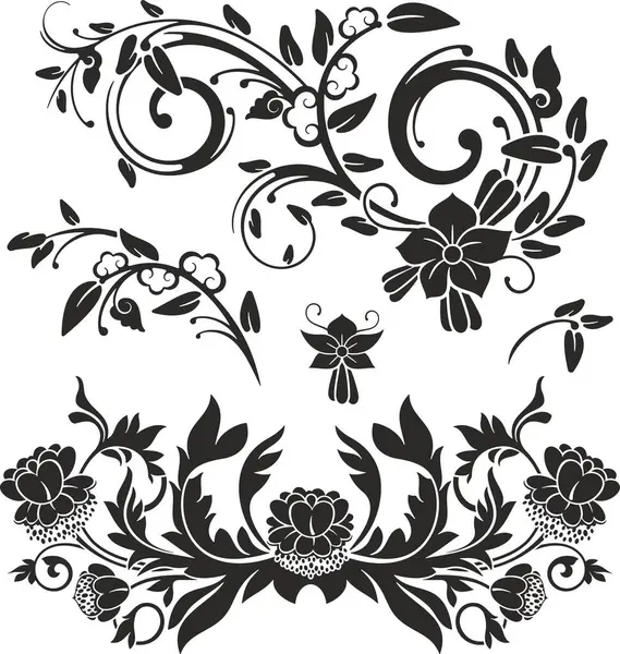 Çiçek vektörü, geleneksel Japon ve Çin stillerinde yapılmış çeşitli çiçek, yaprak ve girdaplarla süslü süsler. Enfes düğün dekorasyonu tasarımları, vinil ve lazer hazır.