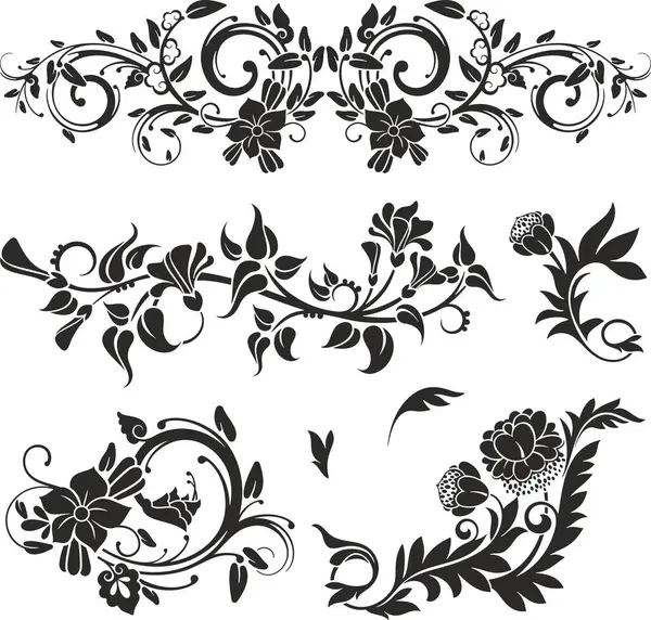 Çiçek vektörü, geleneksel Japon ve Çin stillerinde yapılmış çeşitli çiçek, yaprak ve girdaplarla süslü süsler. Enfes düğün dekorasyonu tasarımları, vinil ve lazer hazır.