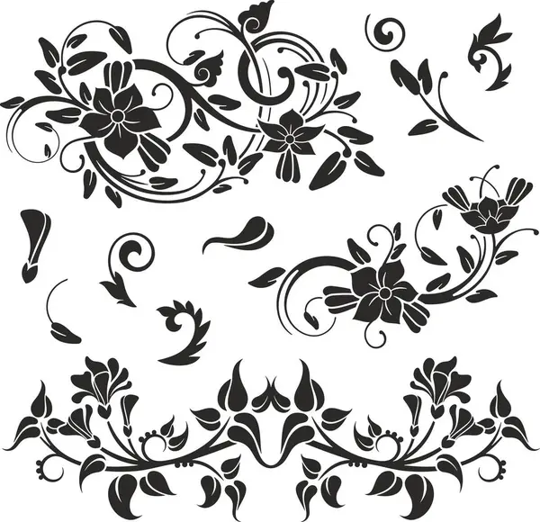 Çiçek vektörü, geleneksel Japon ve Çin stillerinde yapılmış çeşitli çiçek, yaprak ve girdaplarla süslü süsler. Enfes düğün dekorasyonu tasarımları, vinil ve lazer hazır.