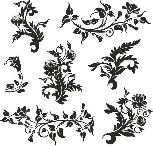 Çiçek vektörü, geleneksel Japon ve Çin stillerinde yapılmış çeşitli çiçek, yaprak ve girdaplarla süslü süsler. Enfes düğün dekorasyonu tasarımları, vinil ve lazer hazır.