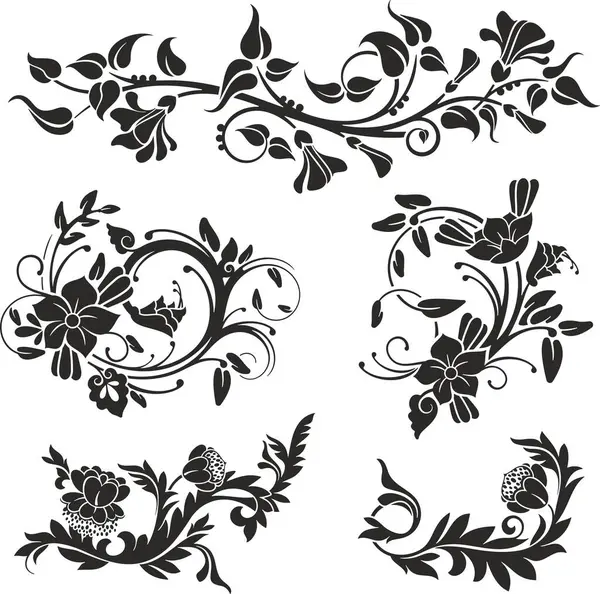 Çiçek vektörü, geleneksel Japon ve Çin stillerinde yapılmış çeşitli çiçek, yaprak ve girdaplarla süslü süsler. Enfes düğün dekorasyonu tasarımları, vinil ve lazer hazır.