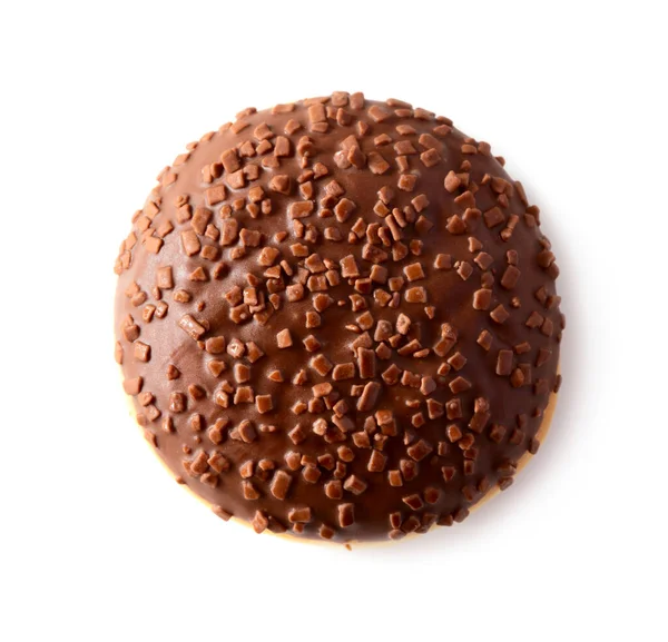 Вид Сверху Шоколадного Пончика Чипсами Изолированными Белом Фоне — стоковое фото