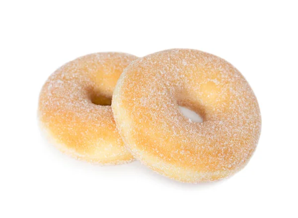 Zwei Zuckerhaltige Donuts Isoliert Auf Weißem Hintergrund Stockbild