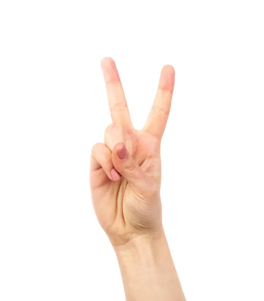 Hand Victory Sign Isolated White Background — Stock Photo, Image