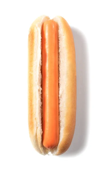 Hot Dog Izolowany Białym Tle Widok Góry — Zdjęcie stockowe