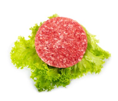 Raw burger, minced meat isolated on white background