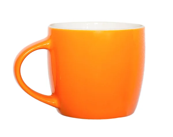 Oranžový Hrnek Kávu Nebo Čaj Izolovaných Bílém Pozadí — Stock fotografie