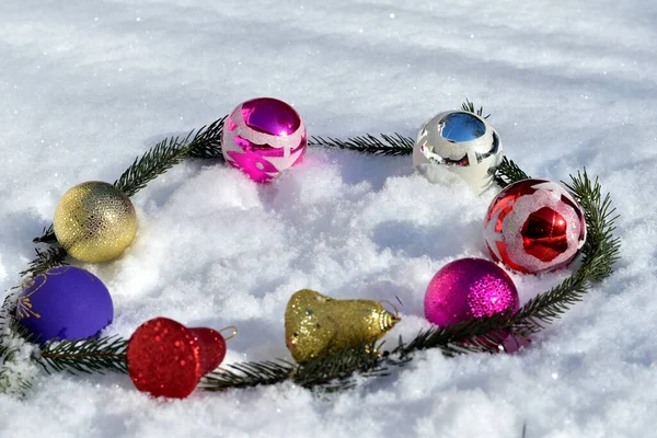 Glass Shiny Balls Christmas Tree Thorny Branches Christmas Tree Lie — Stock Photo, Image