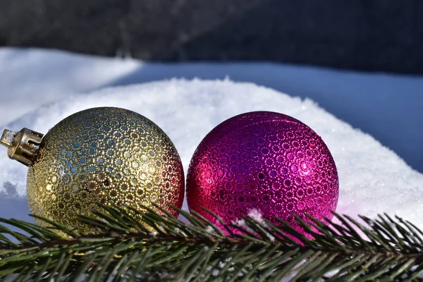 Decorations Christmas Tree Snow Glass Balls — Stock Photo, Image