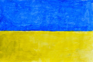 Flag of Ukraine painted with watercolors on cardboard.