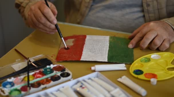 Hands Artist Who Paint Watercolors Brush Flag Italy — Stock video