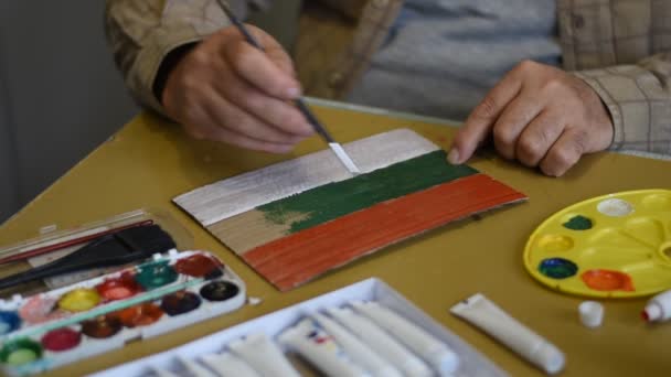 Hands Artist Who Paint Flag Bulgaria Watercolors Brush — Stock Video