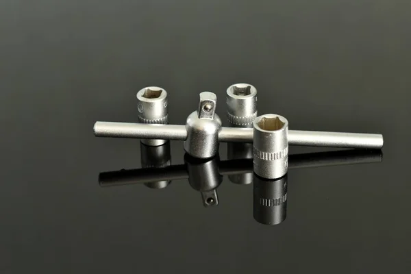 Locksmith Tool Form Heads Different Sizes Socket Wrench Dark Background — Stock Photo, Image