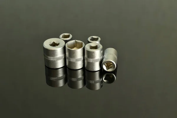 Locksmith Tool Form Heads Different Sizes Socket Wrench Dark Background — Stock Photo, Image