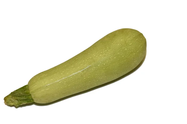 Fertig Zum Kochen Zucchini Grüne Farbe Liegt Auf Weißem Hintergrund — Stockfoto