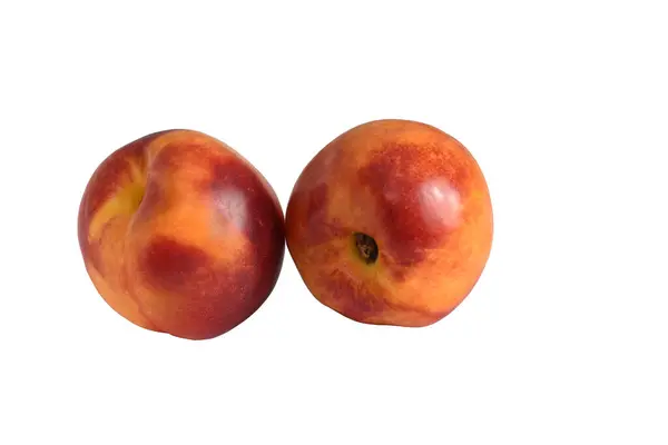 Duas Frutas Nectarina Doce Suculenta Uma Sobremesa Maravilhosa Para Café — Fotografia de Stock