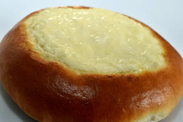 Roti Dengan Keju Cottage Untuk Teh Atau Kopi Cheesecake Panggang — Stok Foto