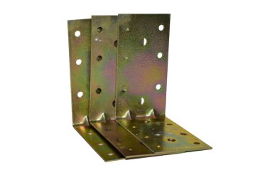 Açı metal parantezler beyaz arkaplanda izole ediliyor. Yüksek kalite fotoğraf