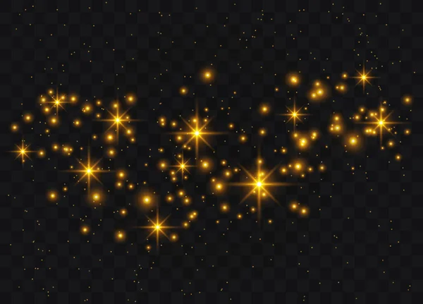 Pył Iskrzy Złote Gwiazdy Świecą Specjalnym Światłem Piękne Światło Miga — Wektor stockowy