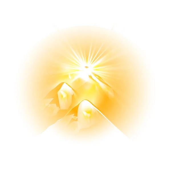Glow Light Effect Explosion Glitter Spark Sun Flash Sunrise Mountains — Stock Vector