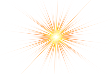 Keskin uçlu altın tonlarda yıldız patlaması şeffaf arkaplanda parlak ışınlar