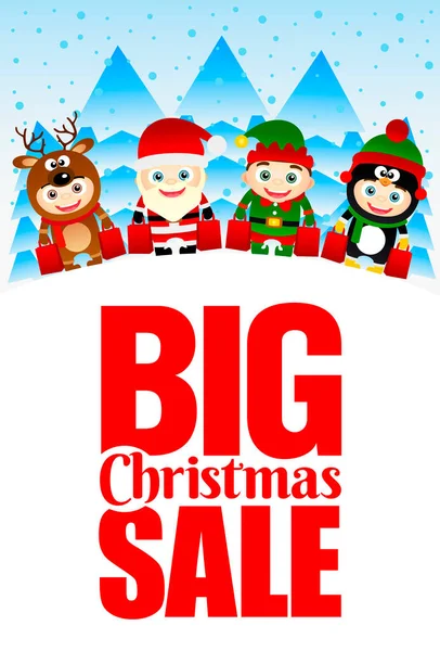 Big Christmas Sale Poster Flayer Holiday Funny Kids Christmas Costumes — Stock Vector