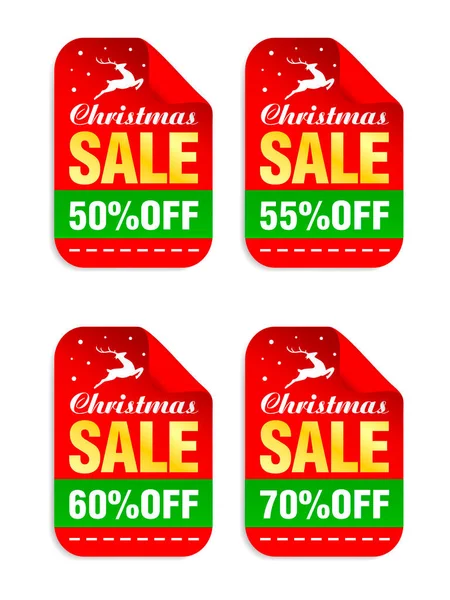 クリスマスセールの赤いステッカーセット 販売50 ベクターイラスト — ストックベクタ
