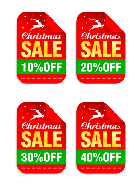 Julförsäljning Röda Klistermärken Inställda Försäljning Rabatt Vektorillustration — Stock vektor