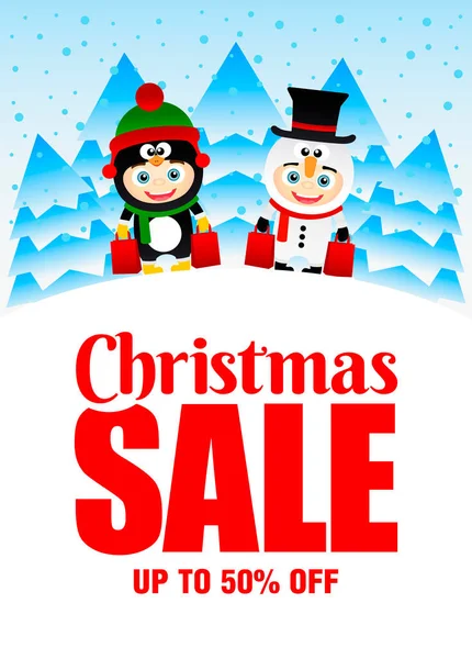 Christmas Sale Poster Discount Flayer Holiday Funny Kids Christmas Costumes — Stock Vector