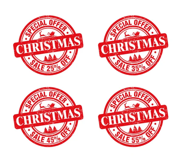 Weihnachtsverkauf Roter Grunge Briefmarkensatz Sonderangebote Bis Prozent Rabatt Vektorillustration — Stockvektor