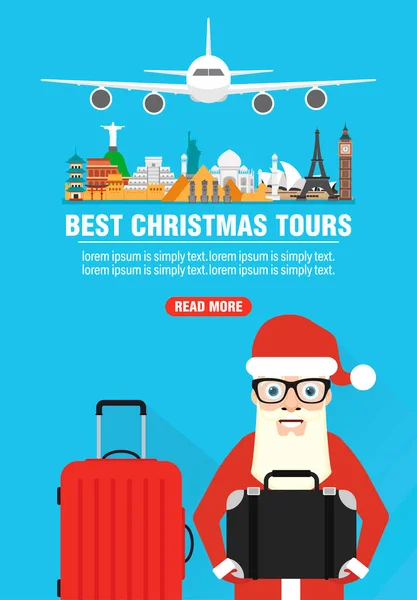 Tijd Reizen Beste Kerst Tours Ontwerp Vlakke Banner Vectorillustratie — Stockvector