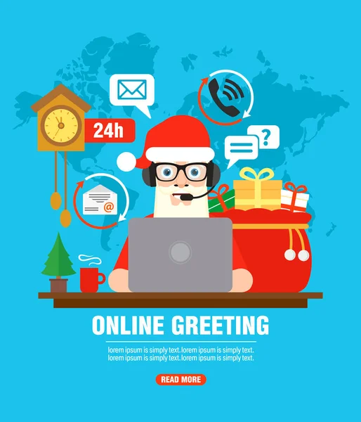 Çevrimiçi Selamlama Noel Konsepti Tasarım Düz Afişi — Stok Vektör