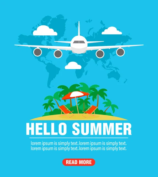 Hello Summer Time Travel Design Flat — Stock Vector
