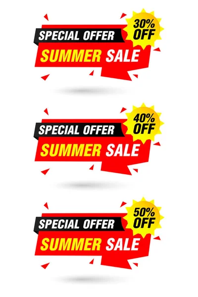 Special Offer Summer Sale Red Origami Labels Set Sale Discount — Stock Vector