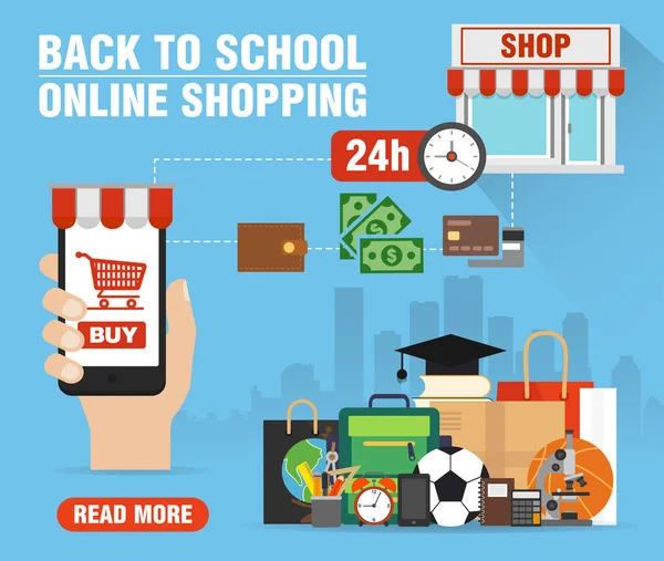 Online Shopping Tillbaka Till Skolan Försäljning Koncept Modern Design Platt — Stock vektor