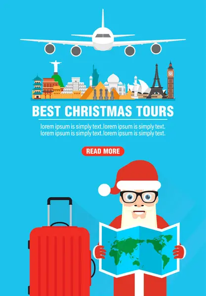 Beste Kerst Tours Ontwerp Vlakke Banner Met Kerstman Vectorillustratie — Stockvector