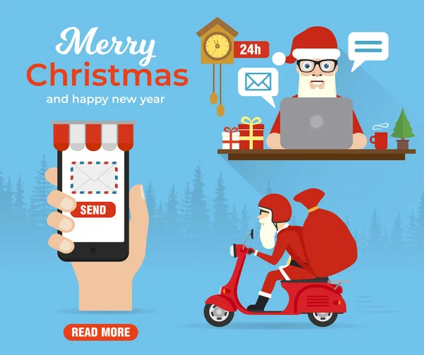 Mutlu Noeller Yeni Yıl Konsept Tasarım Dairesi Noel Baba Postası Vektör Grafikler