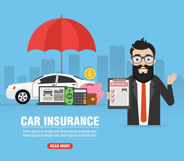 Концепция Страхования Автомобиля Плоский Баннер Векторная Иллюстрация Стоковая Иллюстрация