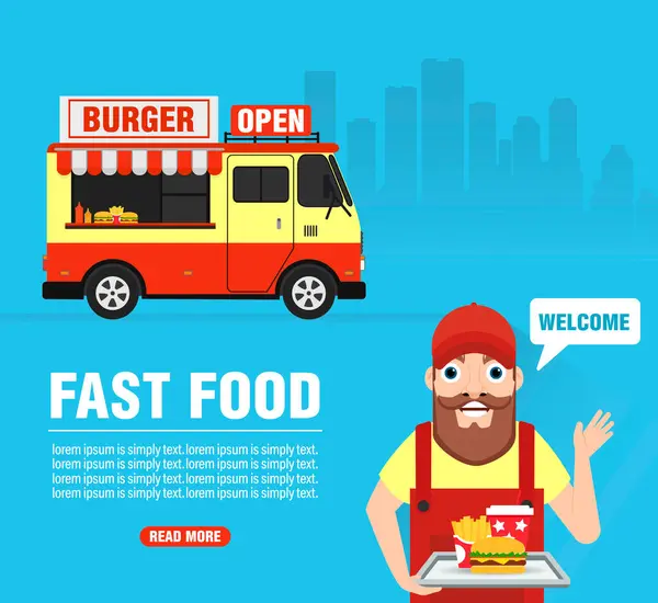 Burger Wielen Fast Food Design Platte Stijl Vectorillustratie Stockvector
