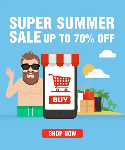Super Summer Sale Concept Modern Design Flat Vector Illustration Stock Illustration
